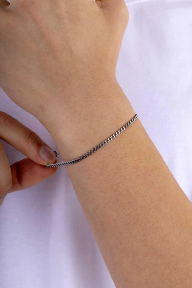 Gümüş Pazarım Klasik Gurmet Model Oksitli Çelik Erkek Zincir Bileklik - Resim 2