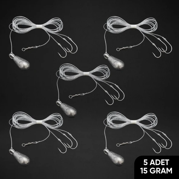 3 İğneli Kurşunlu Beden Takımı - Dip Beden Oltası - Fırdöndülü - 15 gr - 5 Adet ürün görseli 1