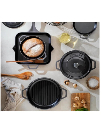 Schafer Guss Chef Döküm Kare Kızartma Tavası 28x28Cm-Gri - Resim 2