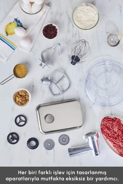Karaca Multichef Stand Mikser Rosegold Mutfak Şefi 1900w 5,5l Kıyma Çekme Sucuk-sosis Içli Köfte Ap. - Resim 8