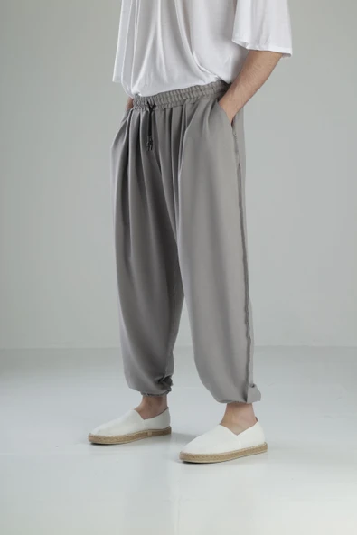 Gri Dikiş Detaylı Pileli Yarım Şalvar COC2116 - Resim 2