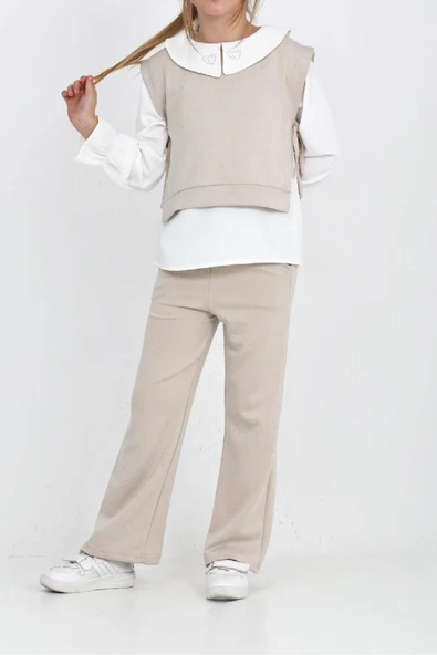 Kız Çocuk 3'lü Takım (Pantolon+Yelek+Bluz) 12429 - Resim 3