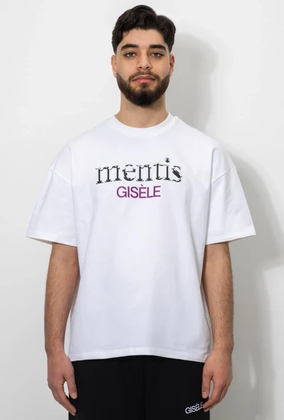 GISELE Mind Beyaz Oversize Kısa Kollu T-shirt Bisiklet Yaka ürün görseli 1