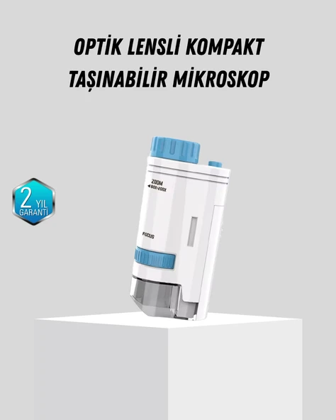 Taşınabilir Mini Mikroskop LED Işıklı 80X–200X Büyütmeli ve Odak Ayarlı ürün görseli 1