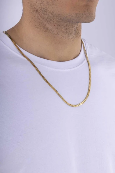 Gümüş Pazarım Gurmet Model Aralıksız Altın Kaplama Erkek Çelik Zincir - Resim 3