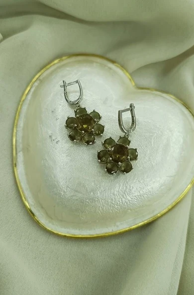 Küpe Zultanit Çiçek 925 Ayar Gümüş Renk Değiştiren Sultanit Sallanır Küpe 18089 - Resim 4