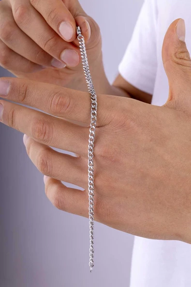 Gümüş Pazarım Kalın Geçişli Gurmet Zincir Çelik Erkek Bileklik - Resim 3