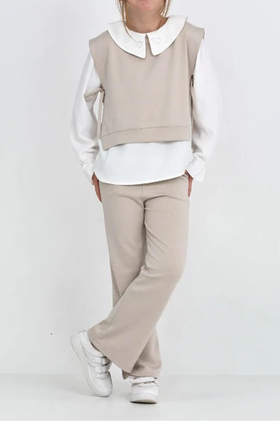 Kız Çocuk 3'lü Takım (Pantolon+Yelek+Bluz) 12429 - Resim 11