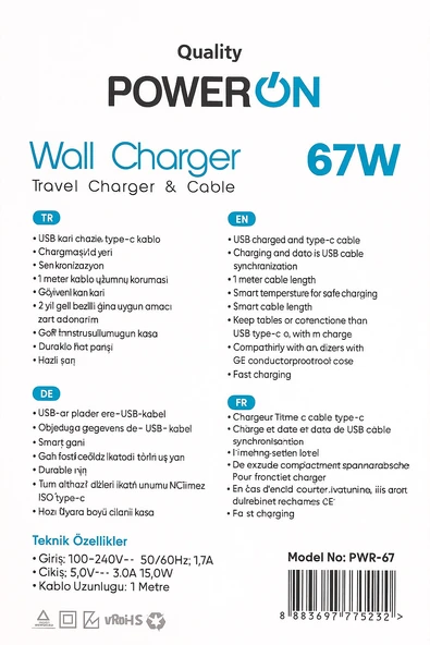 POWERON 67W GaN Type-C Şarj Kiti Gücünü Yanına Al Hayat Durmasın - Resim 2
