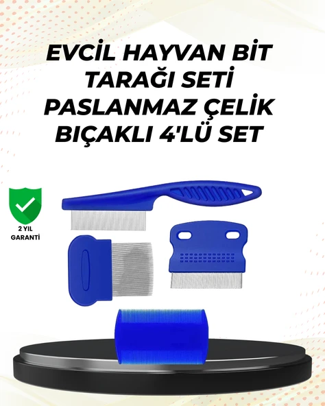4 Parçalı Evcil Hayvan Tarak Seti – Paslanmaz Çelik Dişli, Ergonomik Saplı ürün görseli