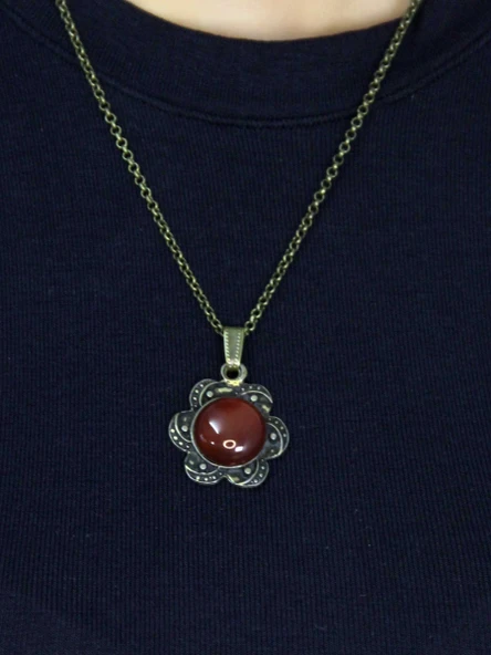 Doğal Taş Akik Doğal Taşlı Kadın Doğal Taş Otantik Kolye euk18a - Resim 3