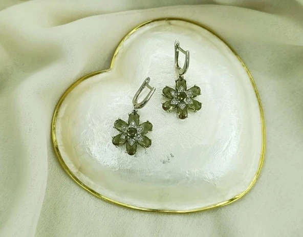 Küpe Zultanit Çiçek 925 Ayar Gümüş Renk Değiştiren Sultanit Sallanır Küpe - Resim 3