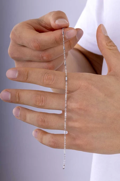 Gümüş Pazarım Silindir Geçişli Minimal Zincir Erkek Çelik Bileklik - Resim 3