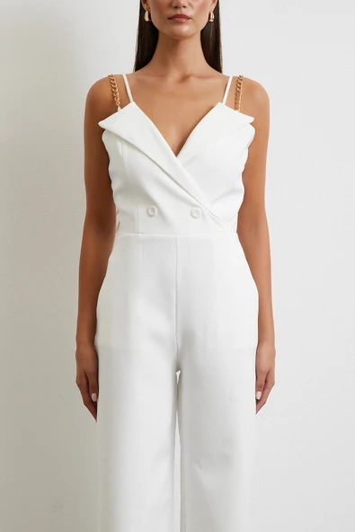 Zincir Detaylı Tulum Beyaz - Resim 5