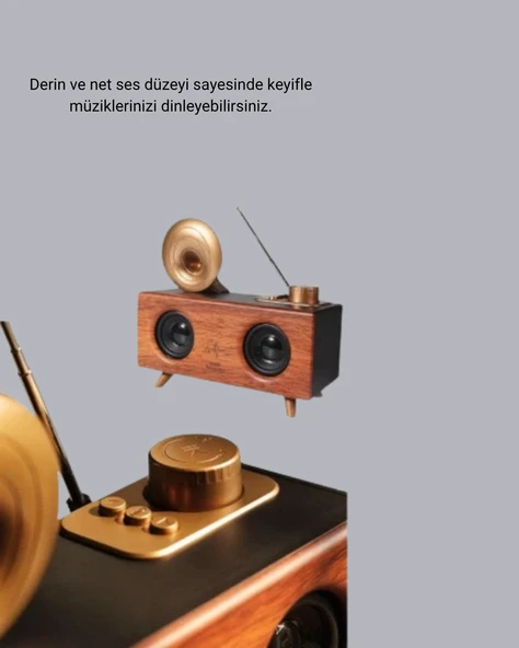 Çift Hoparlörlü Retro Bluetooth Speaker 1800mAh Bataryalı AUX USB SD Kartlı - Resim 2
