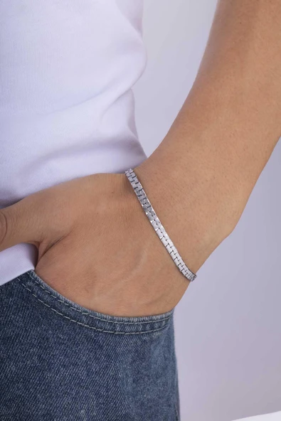 Gümüş Pazarım Geçmeli Kare Zincir Çelik Erkek Bileklik ürün görseli 1