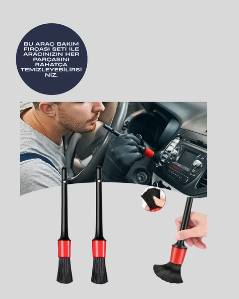 5 Boy Fırçalı Araba Temizlik SetiDerin Temizlik Sağlayan Yumuşak Fırçalar - Resim 3
