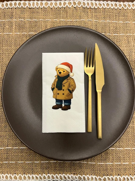 Kırmızı Şapkalı Sevimli Ayı Baskılı Peçete Beyaz 16 Adet ürün görseli