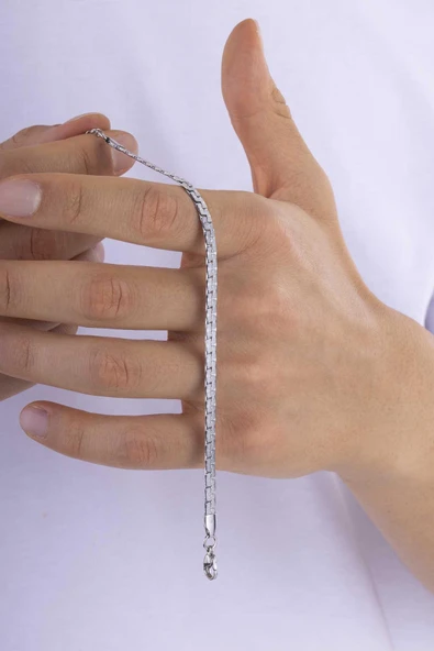 Gümüş Pazarım Geçmeli Kare Zincir Çelik Erkek Bileklik - Resim 3