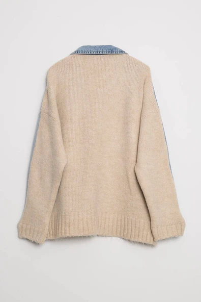 Cemo Triko Panel Detaylı Oversize Kot Ceket - Resim 5