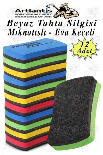 Mıknatıslı Yazı Tahta Silgisi Eva 12 Adet Beyaz Yazı Tahtası Silgisi Manyetik Kaliteli Keçe Uçlu Eva Okul Sınıf Ofis Kuru ürün görseli 1