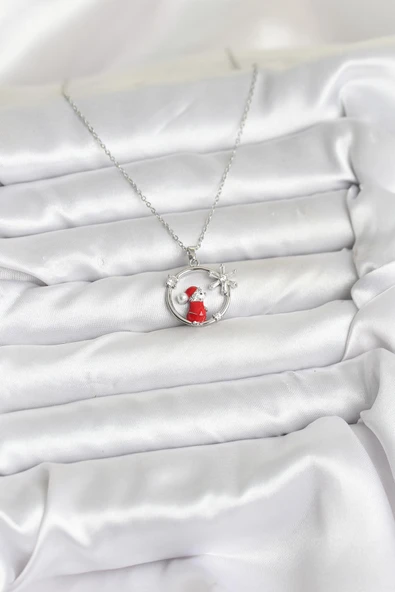 316L Çelik Zincir Gümüş Zirkon Taşlı Yılbaşı Tema Kadın Kolye - TJ-BKO10719 - Resim 2