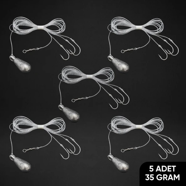 3 İğneli Kurşunlu Beden Takımı - Dip Beden Oltası - Fırdöndülü - 35 gr - 5 Adet ürün görseli 1