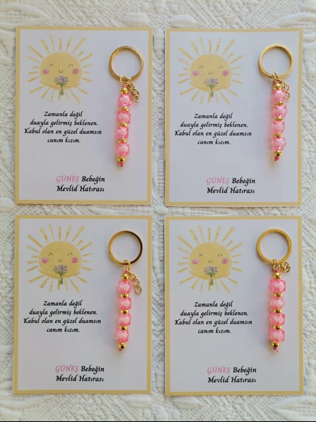 24 Adet Özel Tasarım Güneş ve Pembe Anahtarlık Hastane Yeni Doğan 40 Mevlidi Dağıtmalık Hediyelik - Resim 4
