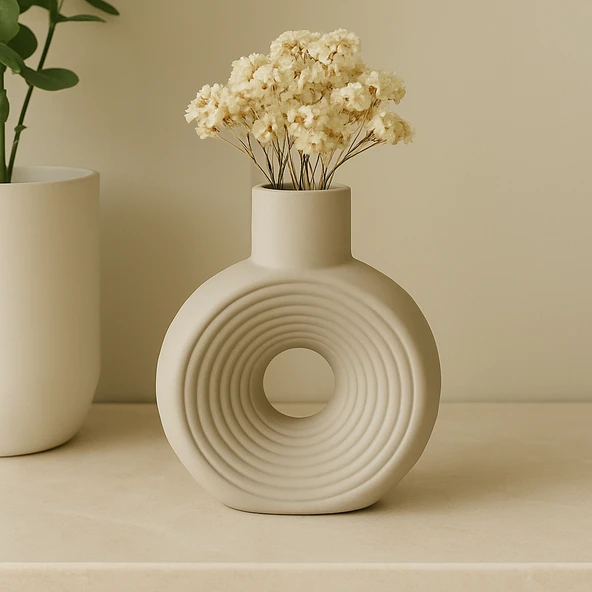 Büyük Yuvarlak Çizgili Vazo 18x16cm - Resim 5