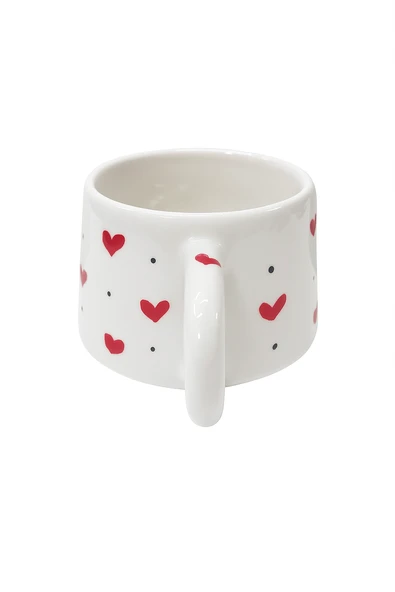 Kalp Desenli Şık Seramik Mini Kupa El Boyaması Tasarım - Resim 3