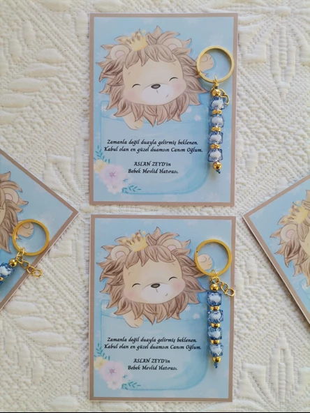 48 Adet Özel Tasarım Aslan ve Mavi Anahtarlık Hastane Yeni Doğan 40 Mevlidi Dağıtmalık Hediyelik - Resim 7