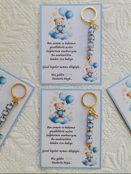 72 Adet Özel Tasarım Ayıcık ve Mavi Anahtarlık Hastane Yeni Doğan 40 Mevlidi Dağıtmalık Hediyelik - Resim 7