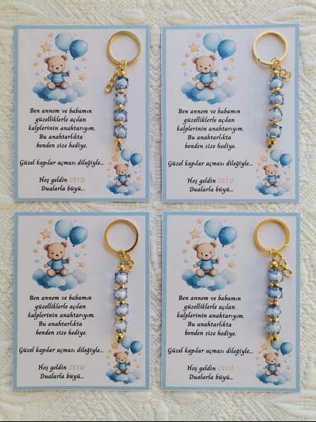 48 Adet Özel Tasarım Ayıcık ve Mavi Anahtarlık Hastane Yeni Doğan 40 Mevlidi Dağıtmalık Hediyelik - Resim 4