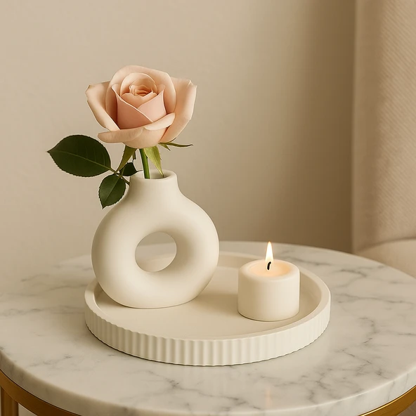 Büyük Yuvarlak Çizgili Sunum Tabağı Çapı 21cm - Resim 3