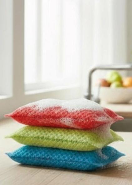 Technow Petek Dokulu Fileli Pratik Temizlik ve Bulaşık Süngeri Renkli  3 Adet - Resim 9