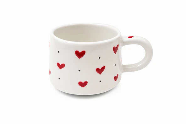 Kalp Desenli Şık Seramik Mini Kupa El Boyaması Tasarım - Resim 4