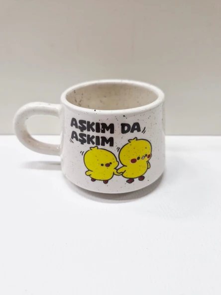 Aşkım da Aşkım Yazılı Civciv Desenli Mini Seramik Kupa Sevgiliye Özel Şirin Hediyelik Fincan ürün görseli 1