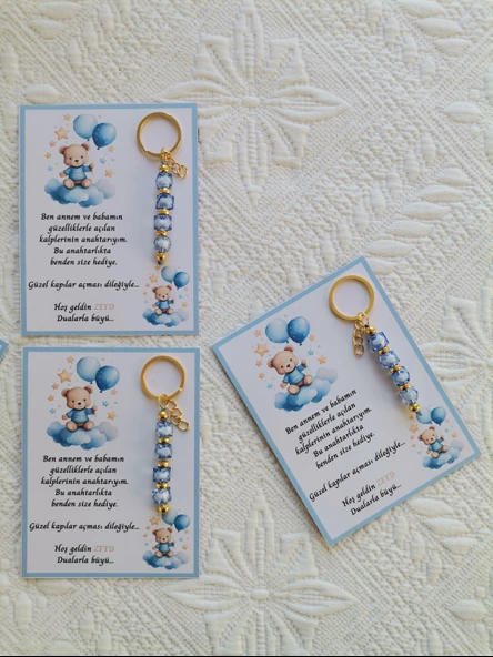 48 Adet Özel Tasarım Ayıcık ve Mavi Anahtarlık Hastane Yeni Doğan 40 Mevlidi Dağıtmalık Hediyelik - Resim 8