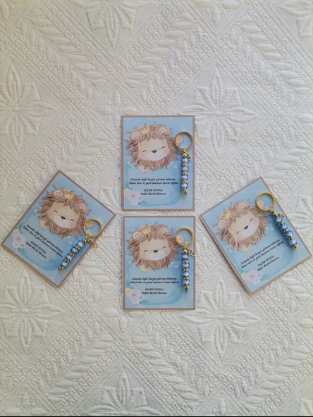 48 Adet Özel Tasarım Aslan ve Mavi Anahtarlık Hastane Yeni Doğan 40 Mevlidi Dağıtmalık Hediyelik - Resim 5