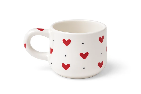 Kalp Desenli Şık Seramik Mini Kupa El Boyaması Tasarım ürün görseli 1