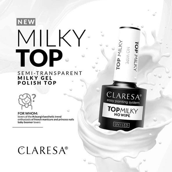 Claresa Top Milky Yarı Şeffaf Süt Beyaz Top Coat Yapışkan Katsız 5gr - Resim 3