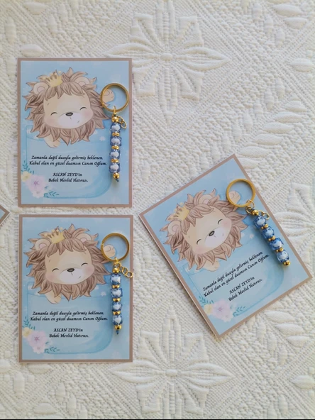 48 Adet Özel Tasarım Aslan ve Mavi Anahtarlık Hastane Yeni Doğan 40 Mevlidi Dağıtmalık Hediyelik - Resim 8