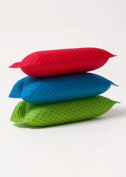 Technow Petek Dokulu Fileli Pratik Temizlik ve Bulaşık Süngeri Renkli  3 Adet - Resim 3