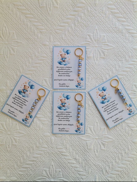 48 Adet Özel Tasarım Ayıcık ve Mavi Anahtarlık Hastane Yeni Doğan 40 Mevlidi Dağıtmalık Hediyelik - Resim 5