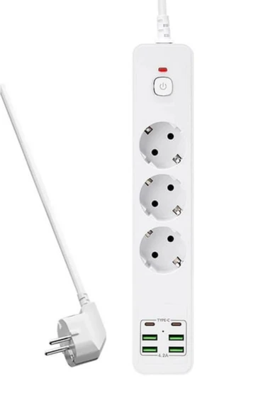 Hepu Hp-H11 Akıllı Power Socket 3 Priz + 4 USB + 2 Type-C 3000W Güç ürün görseli 1
