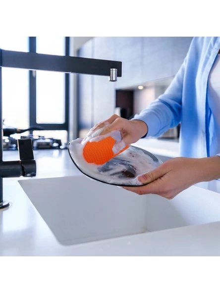 Technow Petek Dokulu Fileli Pratik Temizlik ve Bulaşık Süngeri Renkli  3 Adet - Resim 7