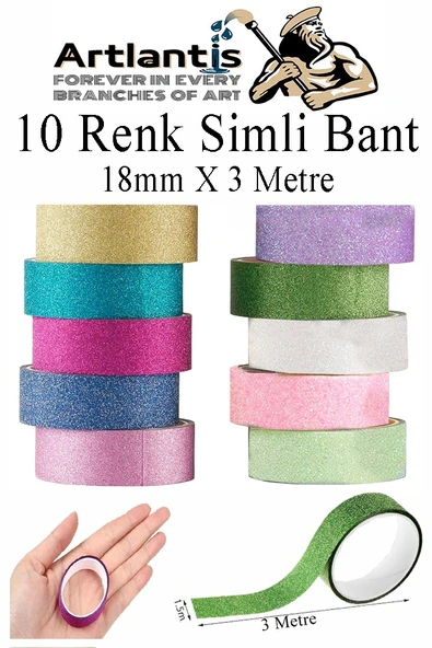 Renkli Simli Bant 10 Adet 1 Paket 10 lu Simli Holgramlı Metalik Hobi Işıltılı Bantı Hediye Dekoratif ürün görseli