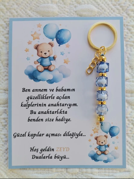 48 Adet Özel Tasarım Ayıcık ve Mavi Anahtarlık Hastane Yeni Doğan 40 Mevlidi Dağıtmalık Hediyelik ürün görseli