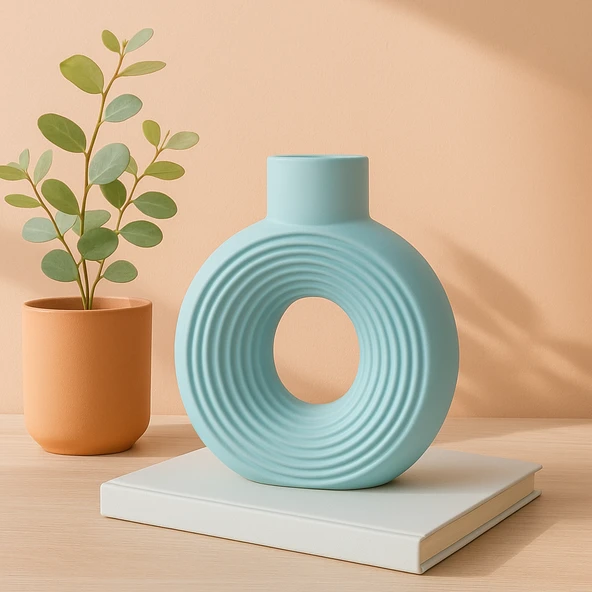 Büyük Yuvarlak Çizgili Vazo 18x16cm - Resim 2