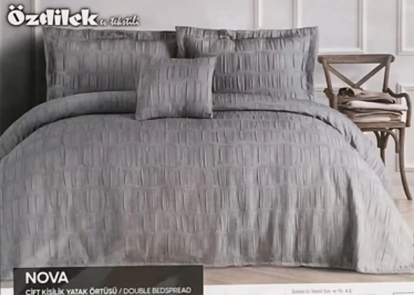 Özdilek Nova Gri Çift Kişilik Yatak Örtüsü Takımı ürün görseli